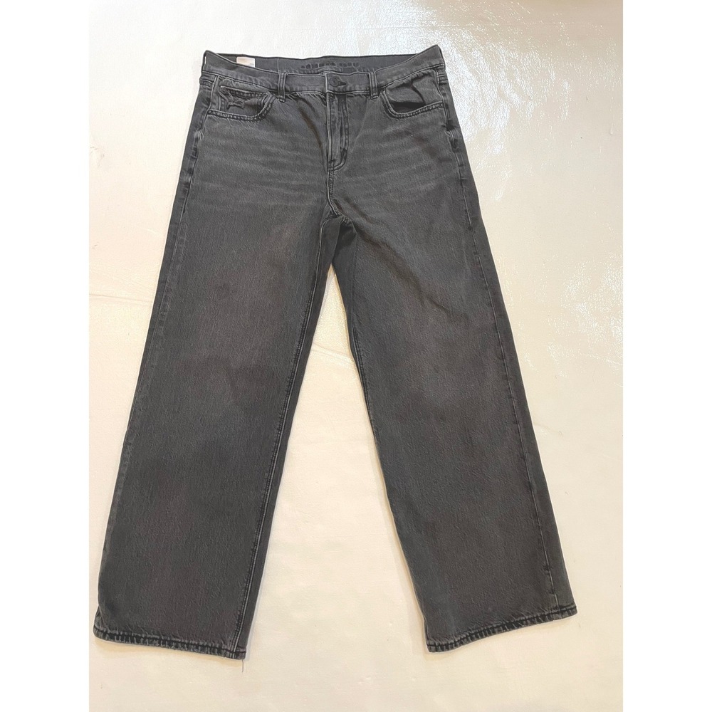 American‎ Eagle High Rise Baggy Straight Jeans Women's 10 Regular Black Strigid